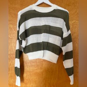 Like New Madewell Croppd Striped Green and White Women's Sweater